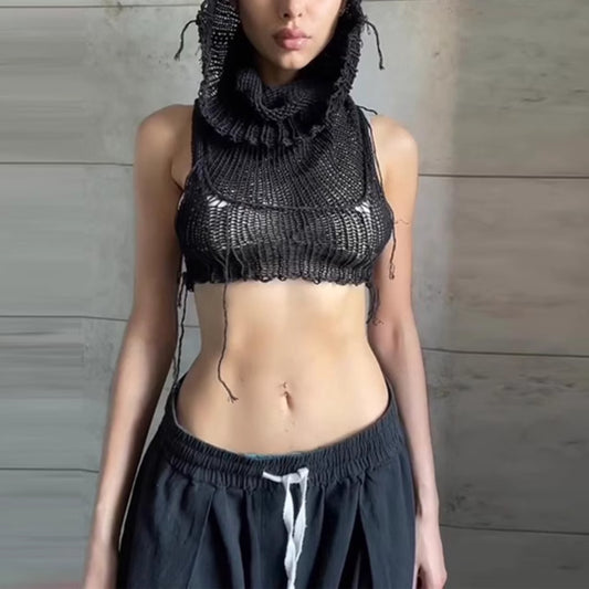 Knitted Hooded Cropped Top