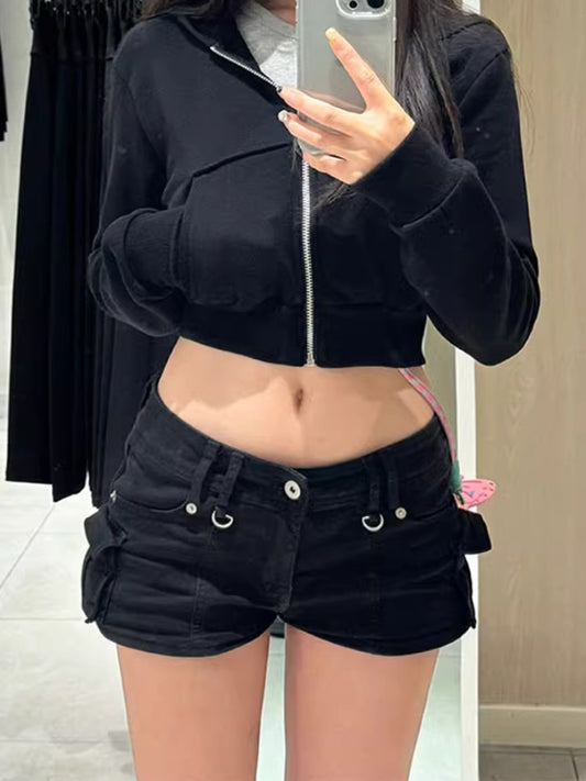 Low Waist Multi-Pocket Denim Shorts