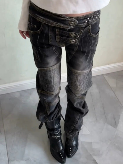 Retro Distressed Punk Denim Jeans