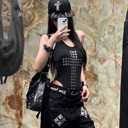 "Divine Rebellion" Cross Grommet Halter Top