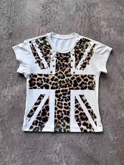 Leopard Flag Rivet Graphic T-Shirt
