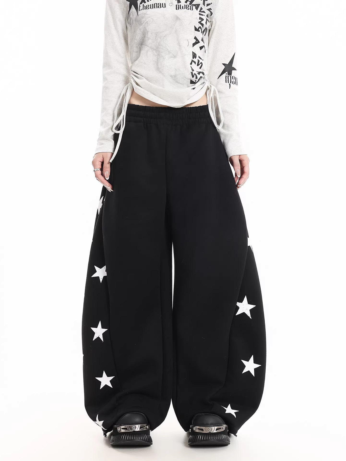 Retro Star Print Wide Sweatpants