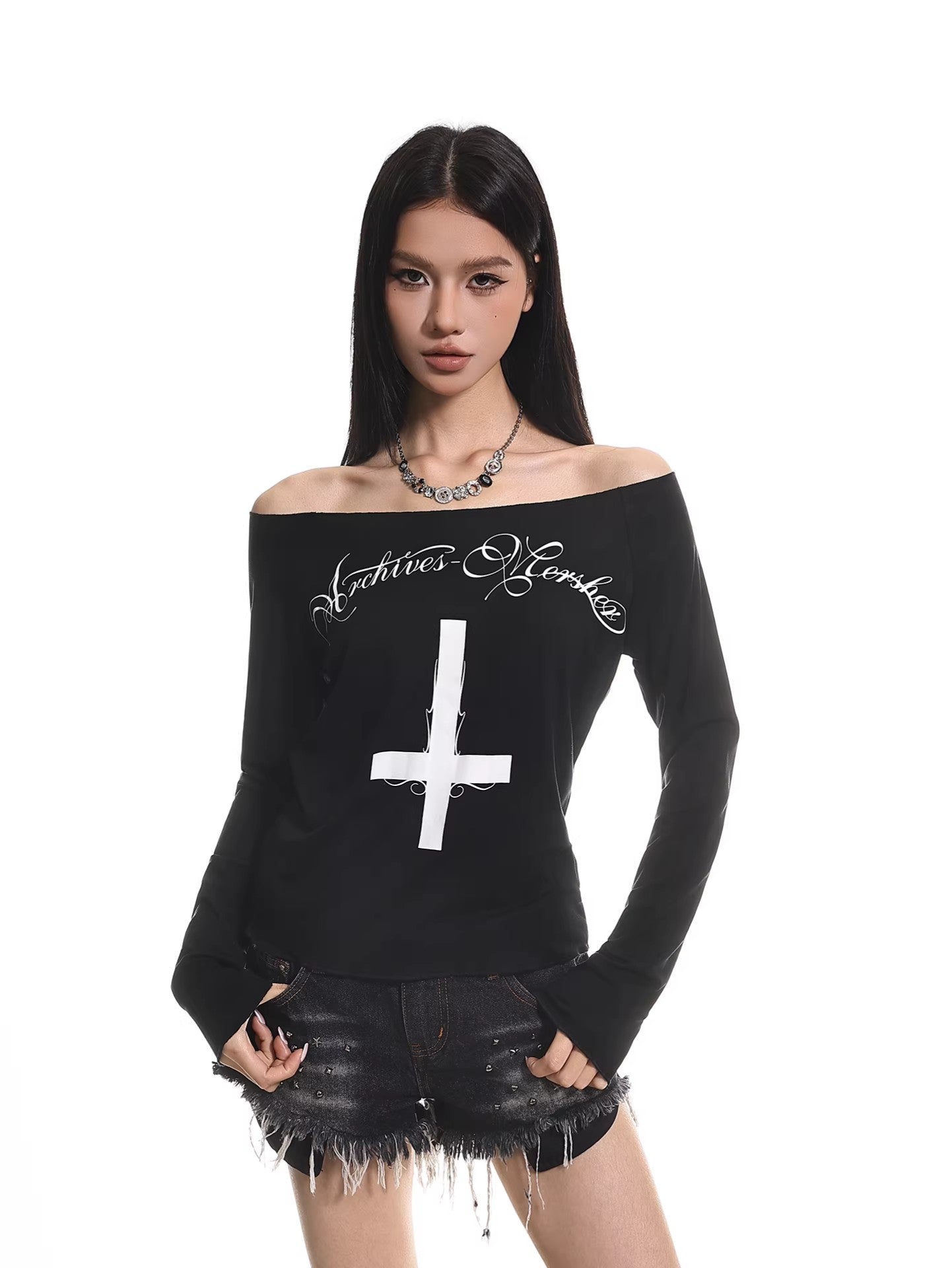 Cross Graphic Off Shoulder Top