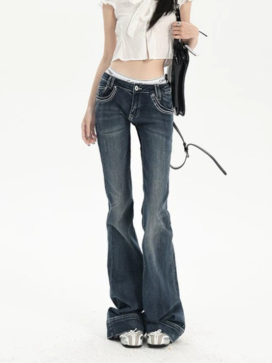 American Retro Low Waist Flared Jeans for Women