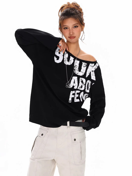 Distressed Letter Off Shoulder Top