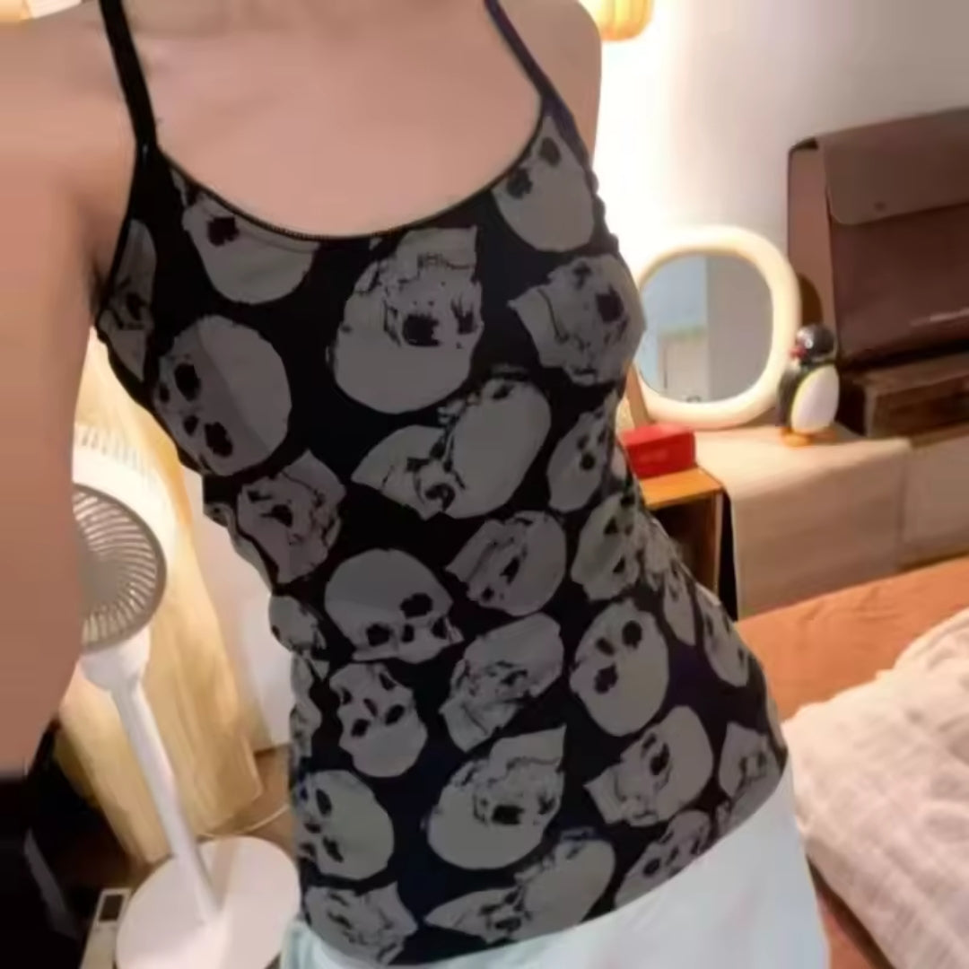 Skull Print Spaghetti Strap Tank Top