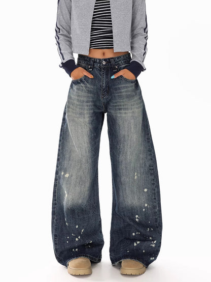 Retro Paint Splatter Wide Jeans