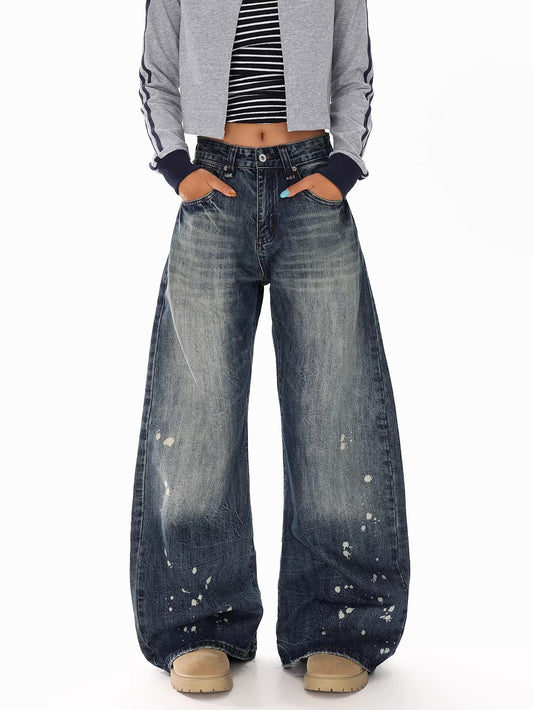 Retro Paint Splatter Wide Jeans