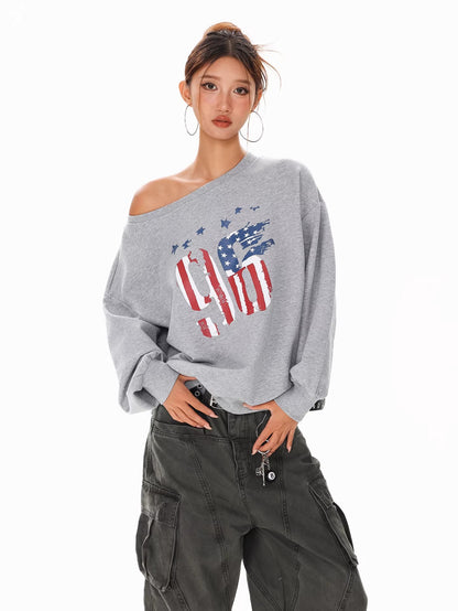 Off Shoulder Graphic Sweatshirt