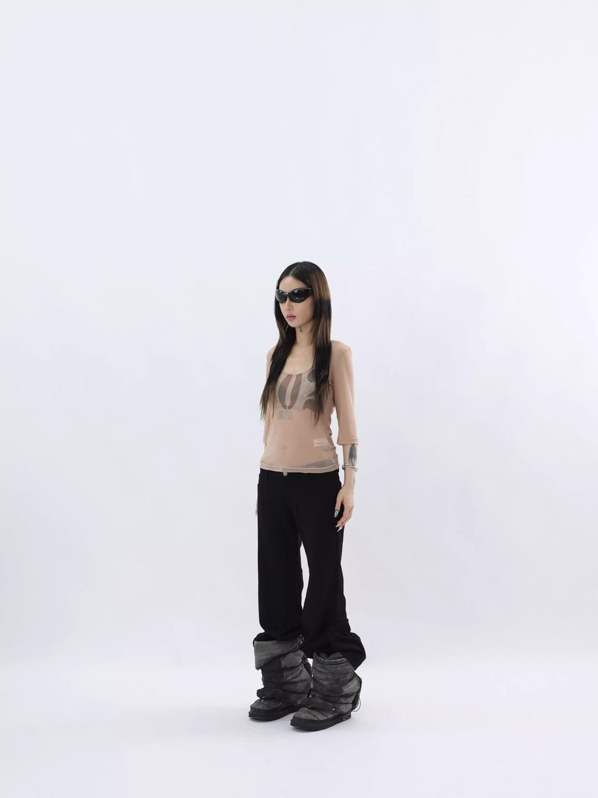 Mesh Sleeve Digital Print Tee