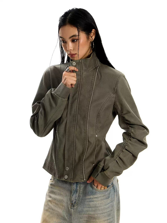 Distressed Slim Fit Motorcycle Jacket