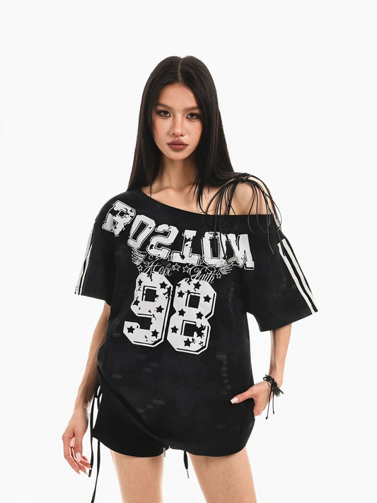 Retro Ripped Off-Shoulder Tee