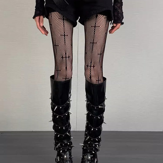 Y2K Punk Cross Fishnet Stockings