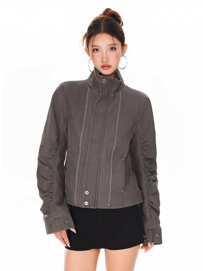 Stand Collar Moto Style Jacket