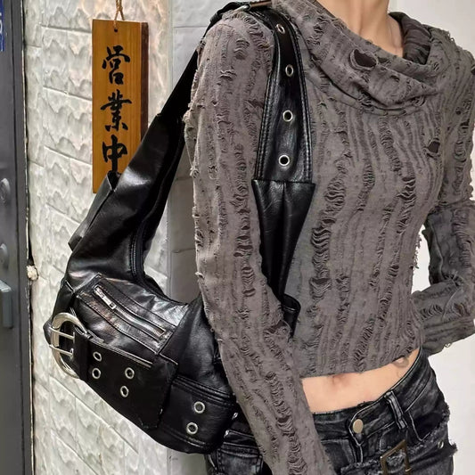 Punk Buckle and Grommet Shoulder Bag