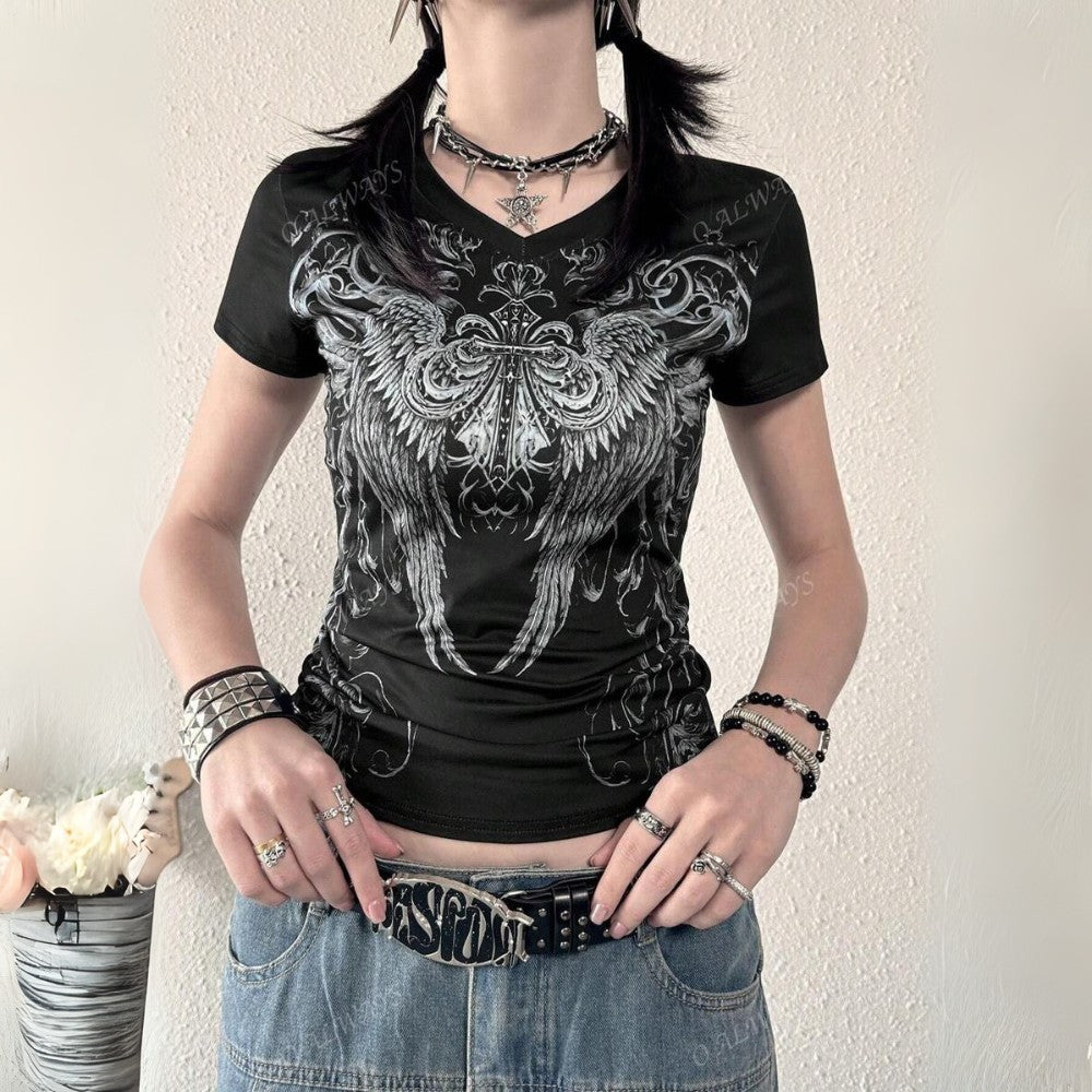 Dark Subculture Angel Wing V-Neck Top