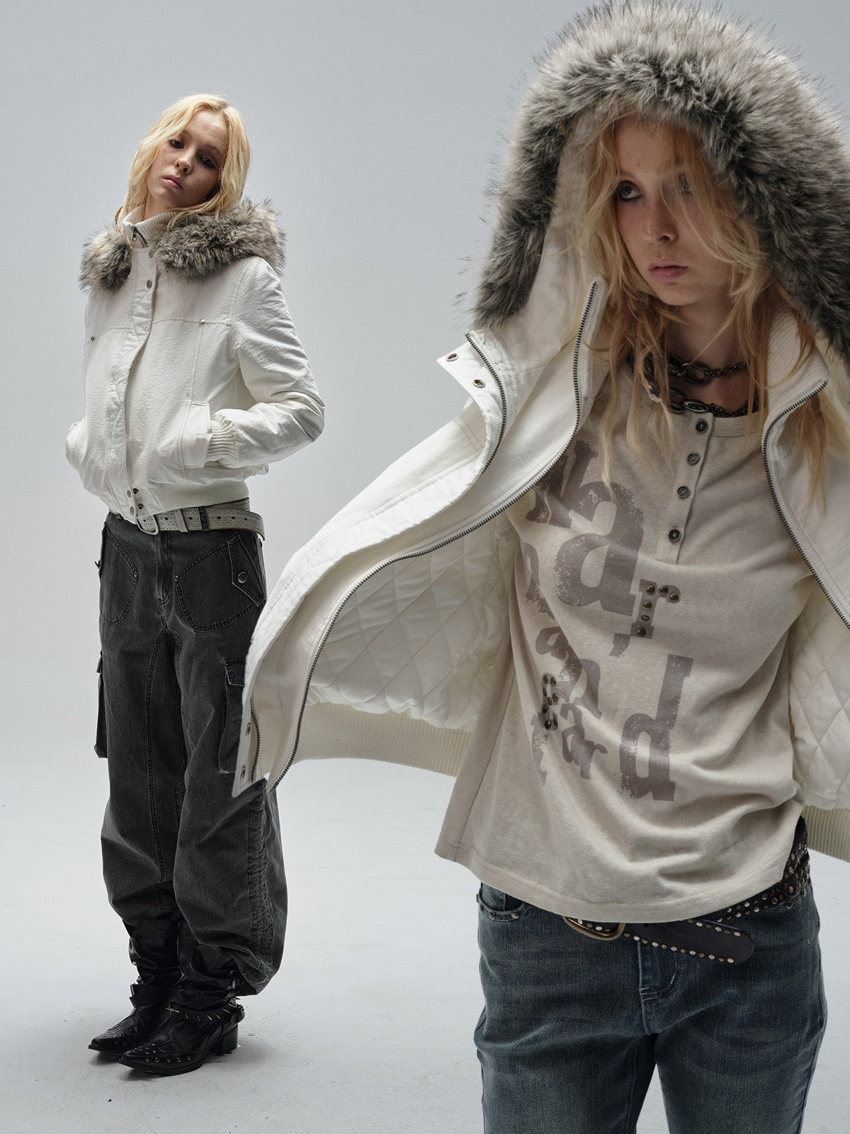 White Hooded Short Slim Puffer Coat