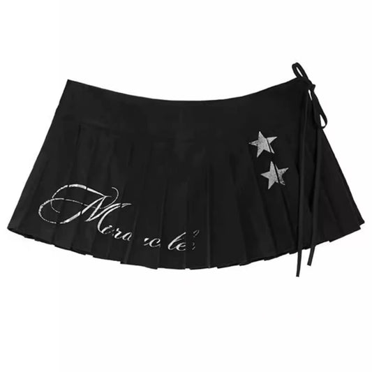 Star Print Pleated Mini Skirt