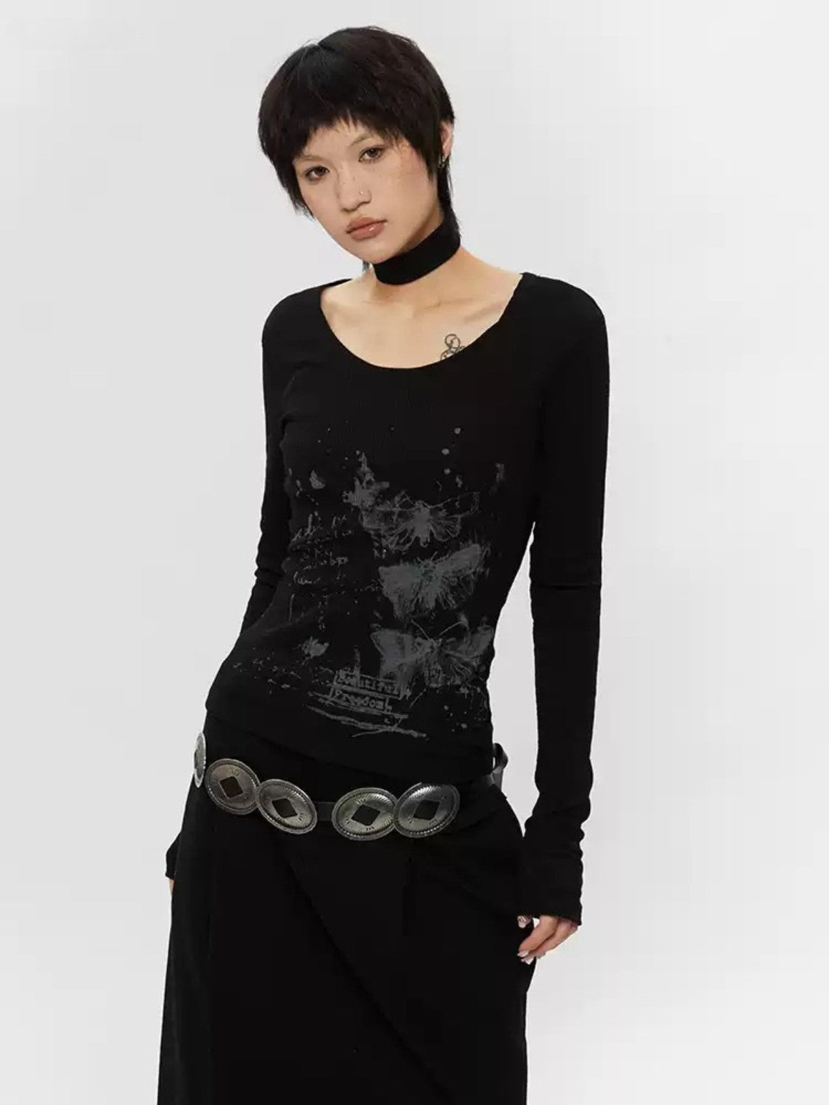 U-Neck Slim Long Sleeve Top
