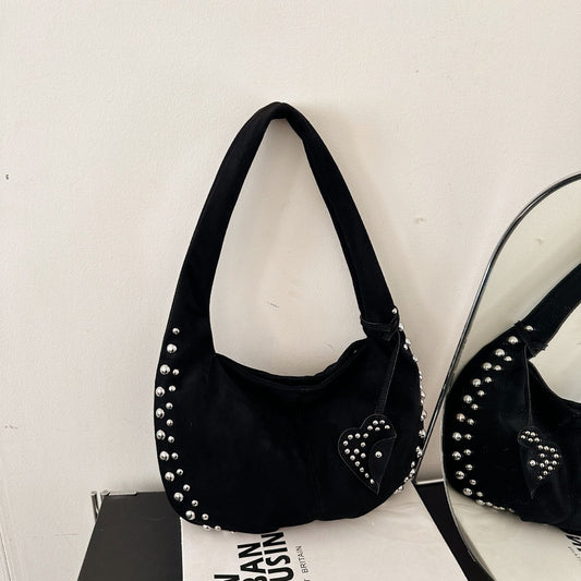 Studded Suede Shoulder Bag