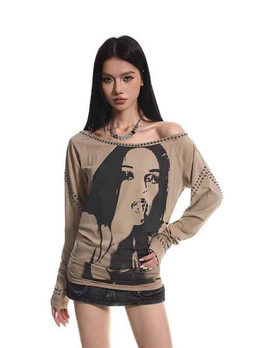 Studded Portrait Off Shoulder Top