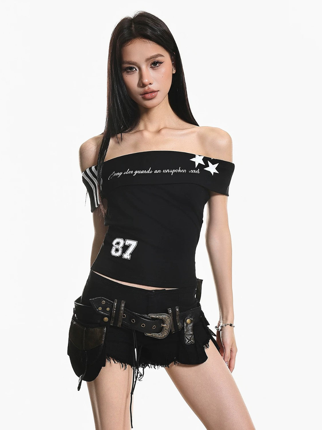 Retro Off-Shoulder Slim Crop Top