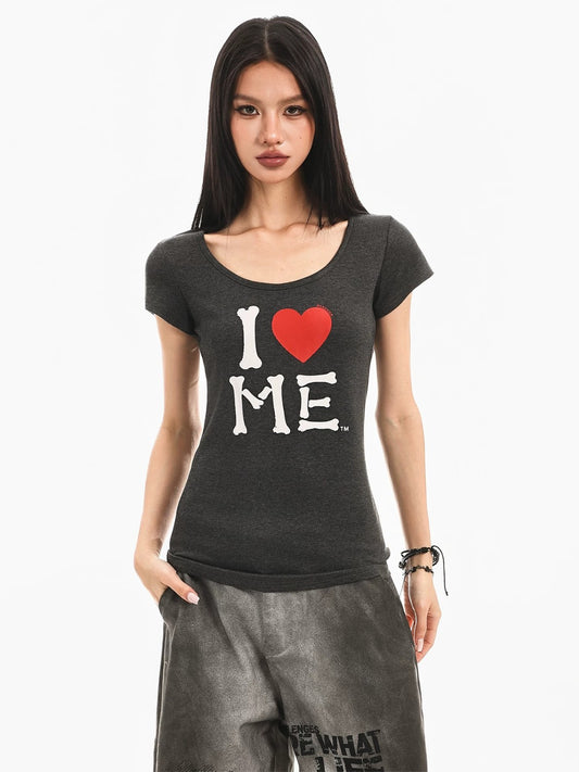 Retro Heart Print Slim Tee