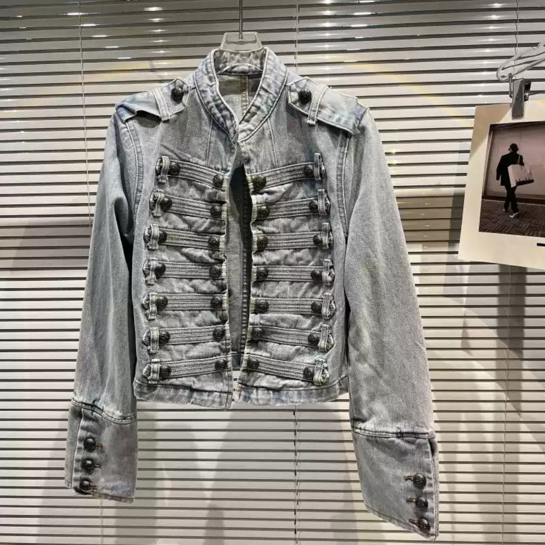 Vintage Band-Inspired Cropped Denim Jacket