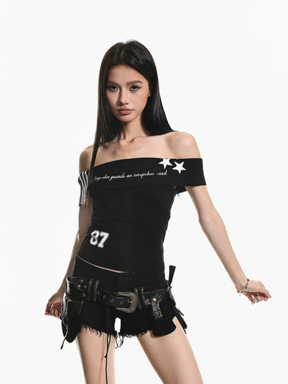 Retro Off-Shoulder Slim Crop Top