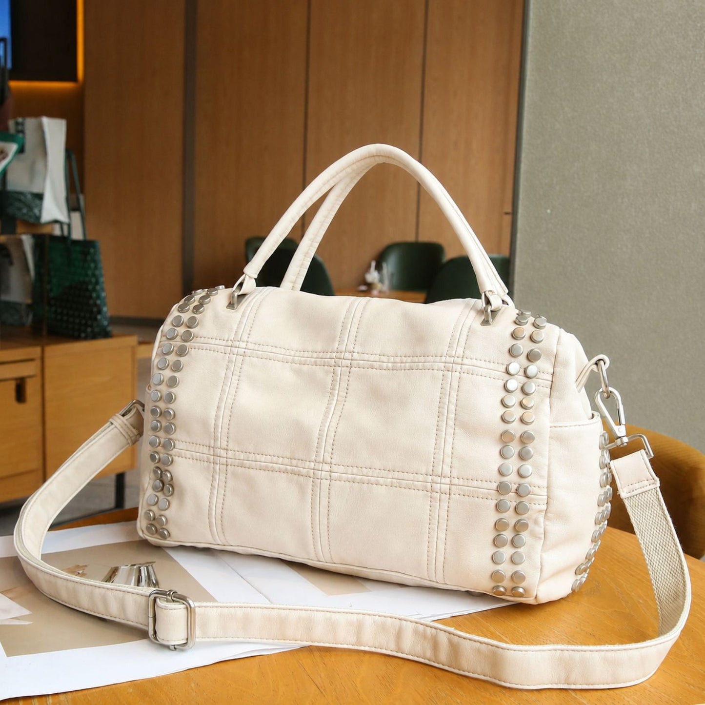 Studded Leather Duffel Bag
