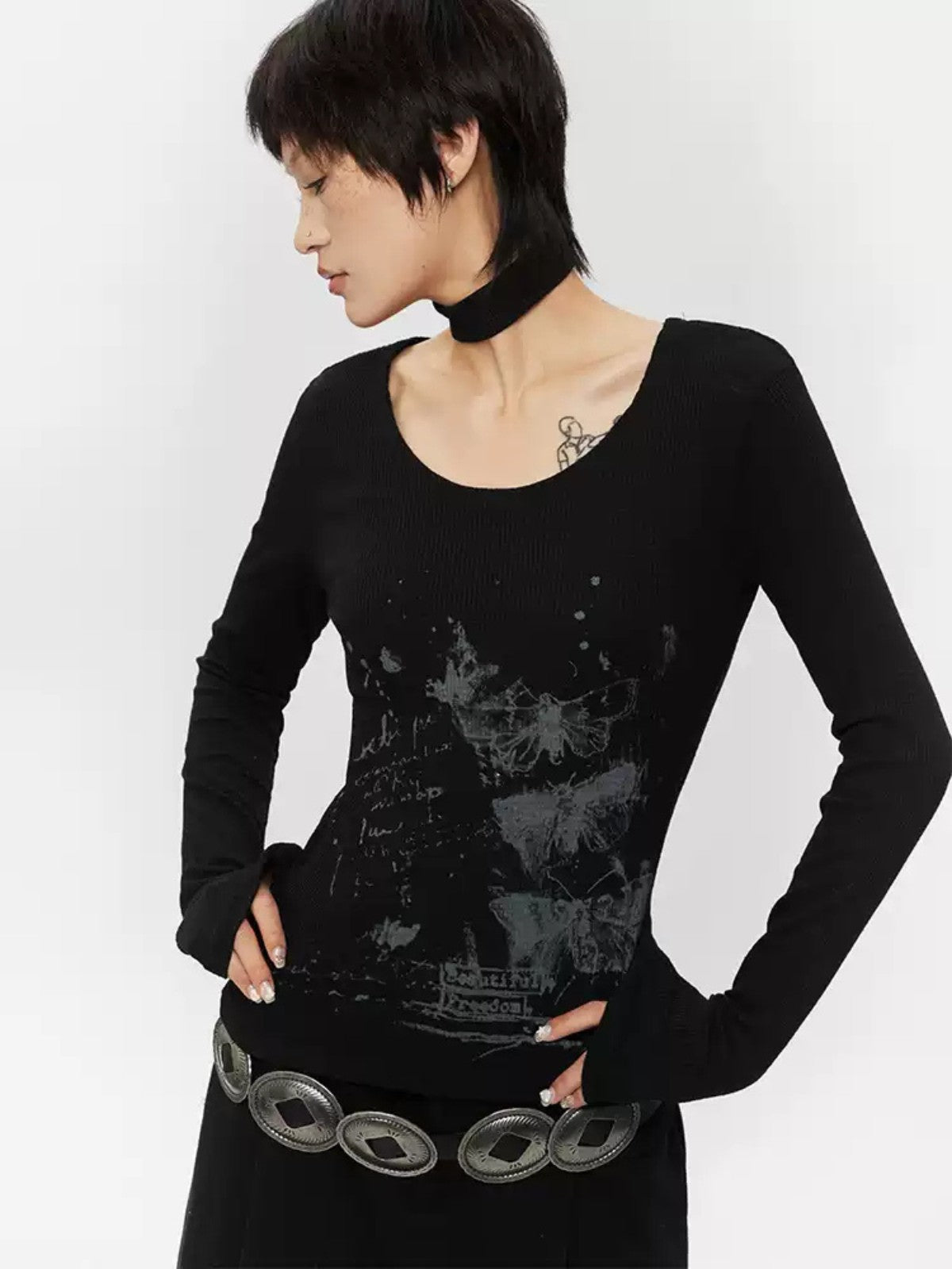 U-Neck Slim Long Sleeve Top