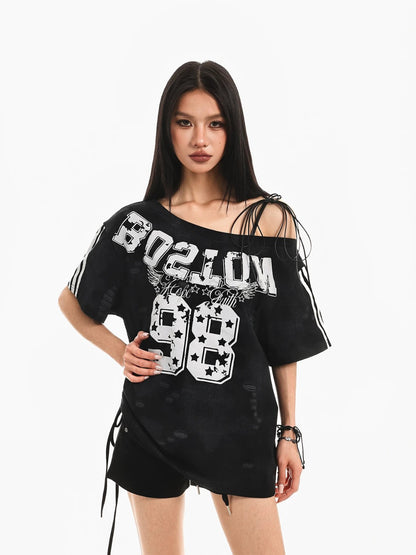 Retro Ripped Off-Shoulder Tee