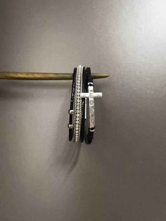 Vintage Multi-Layer Leather Cross Bracelet