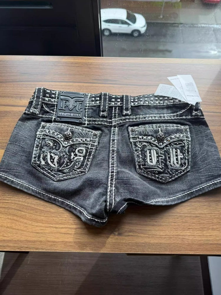Retro Washed Rivet Denim Shorts