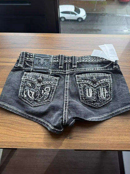 Retro Washed Rivet Denim Shorts