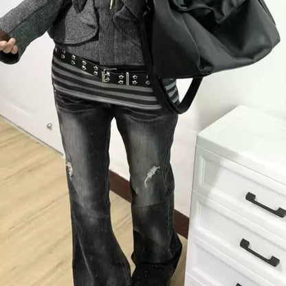 Gothic Lace & Distressed Flared Jeans