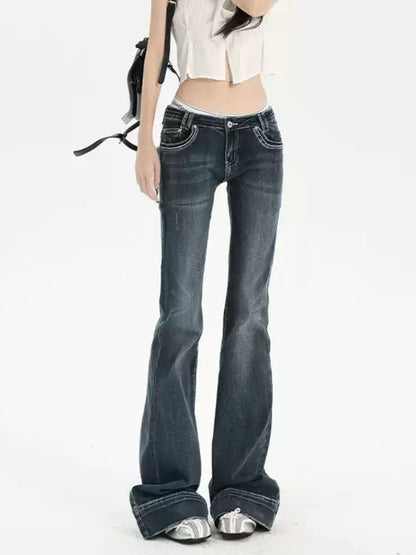 American Retro Low Waist Flared Jeans for Women