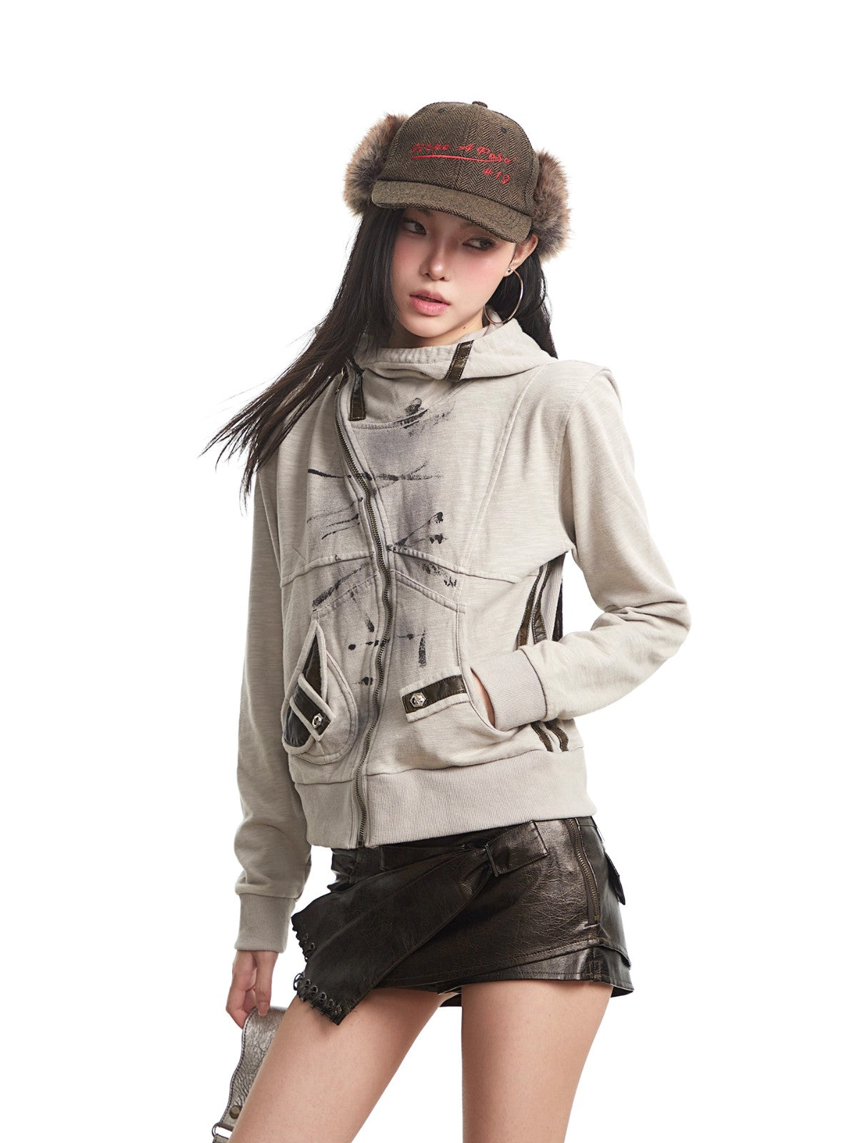 Retro Hooded Zipper Short Jacket