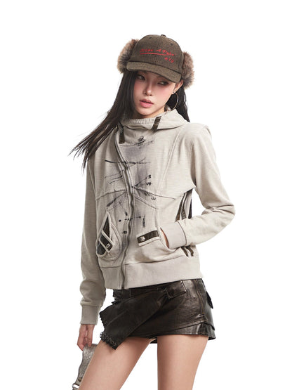 Retro Hooded Zipper Short Jacket