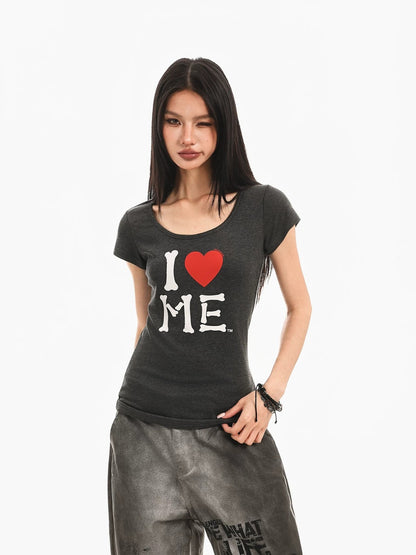 Retro Heart Print Slim Tee