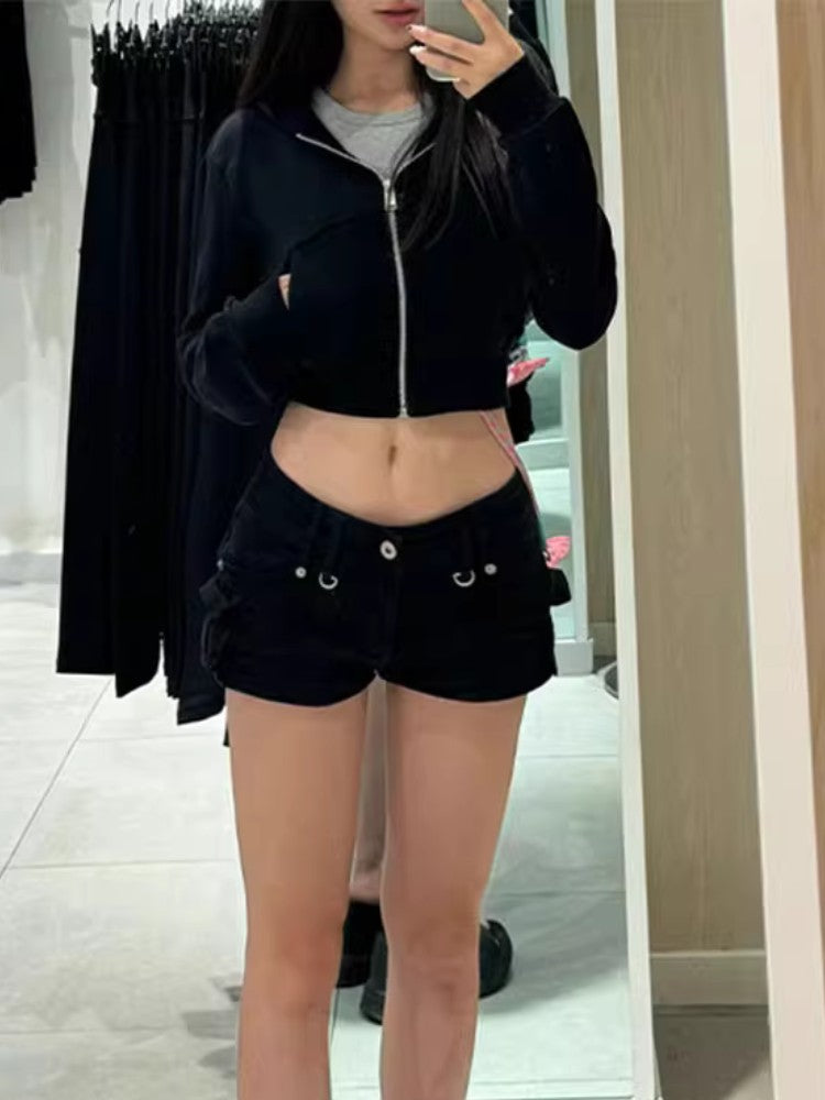 Low Waist Multi-Pocket Denim Shorts