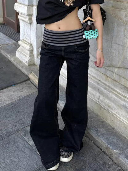 Striped Waist Wide Jeans