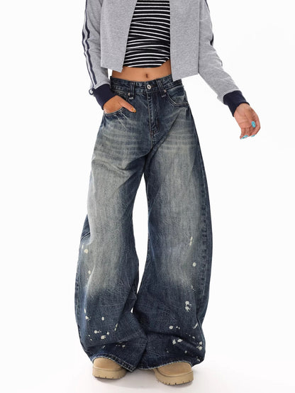 Retro Paint Splatter Wide Jeans