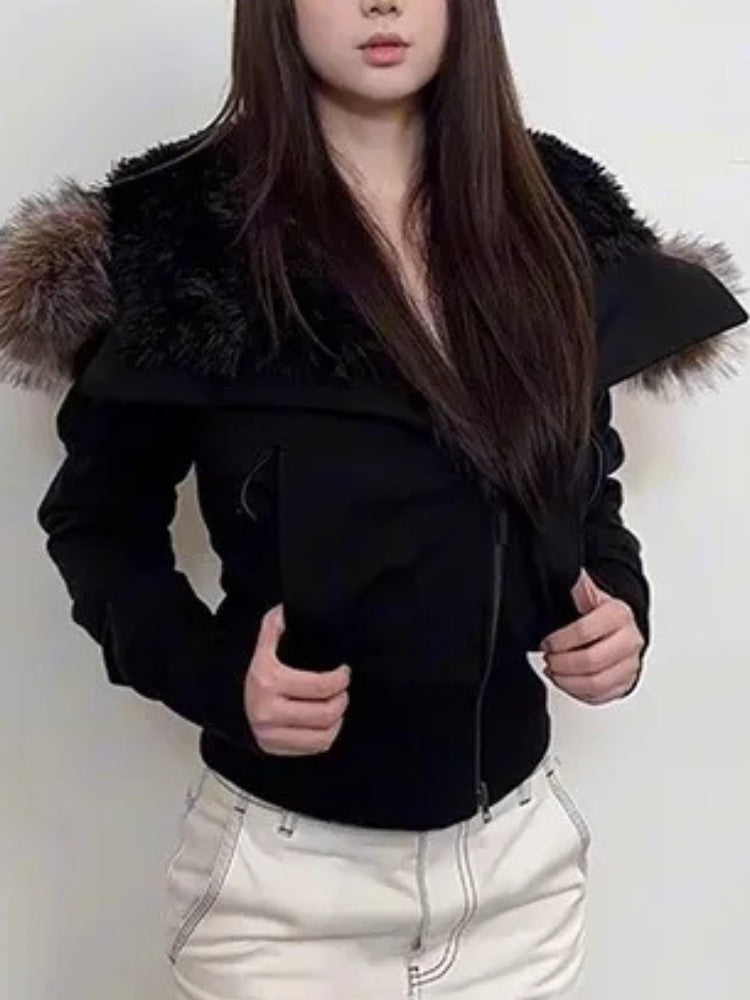 Retro Fur Collar Hooded Coat