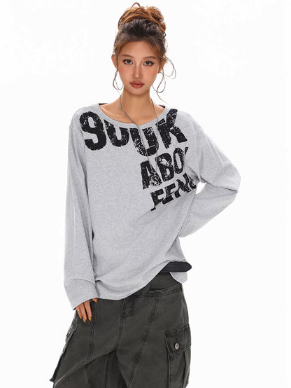 Distressed Letter Off Shoulder Top