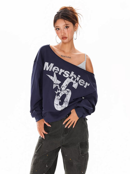 Off Shoulder Letter Print Sweatshirt