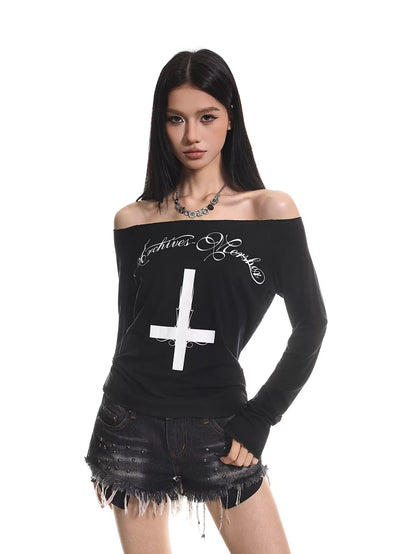 Cross Graphic Off Shoulder Top
