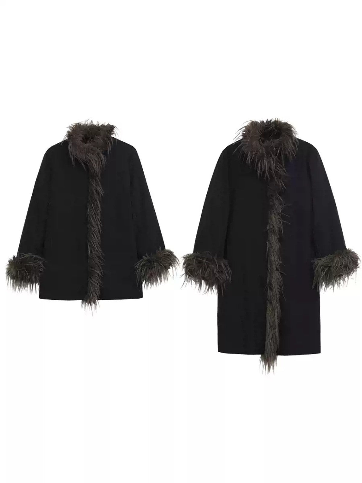 Black Faux Fur Trim Cotton Coat