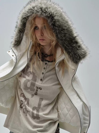 White Hooded Short Slim Puffer Coat