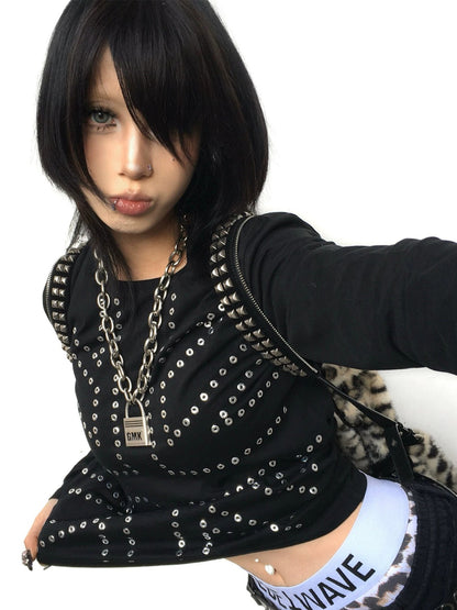 Y2K Studded Rhinestone Slim Top